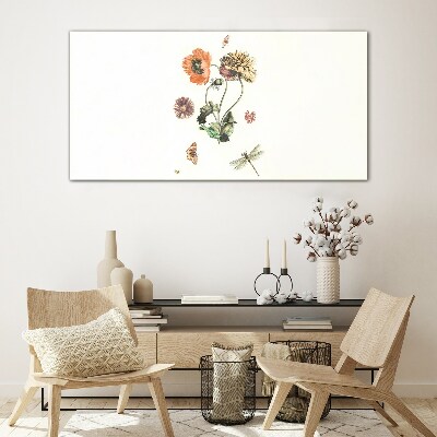 Floral motifs with insects Glass Print