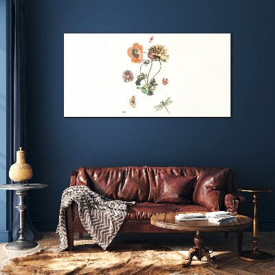 Floral motifs with insects Glass Print