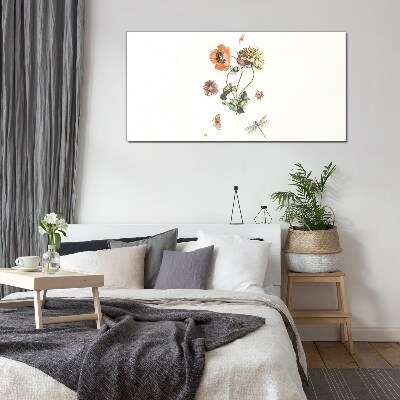 Floral motifs with insects Glass Print