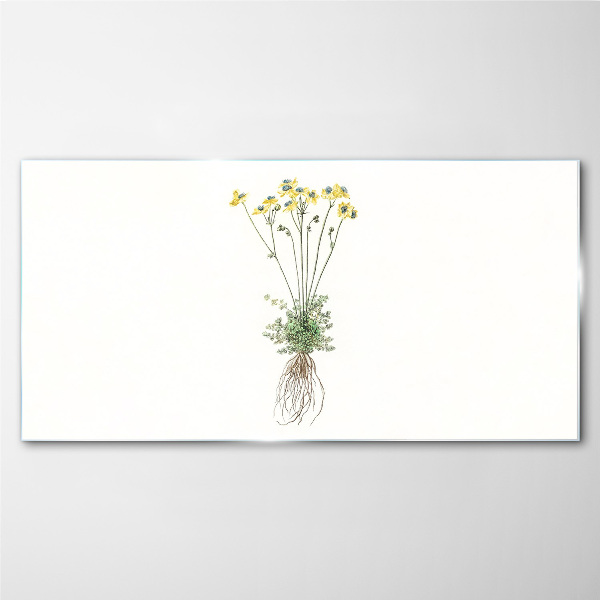 Golden Flowers with Roots Glass Print