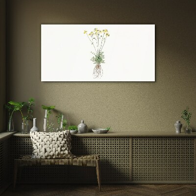 Golden Flowers with Roots Glass Print