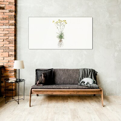 Golden Flowers with Roots Glass Print