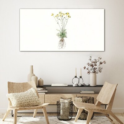 Golden Flowers with Roots Glass Print