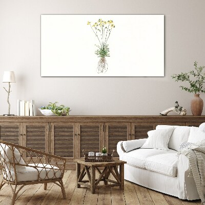 Golden Flowers with Roots Glass Print