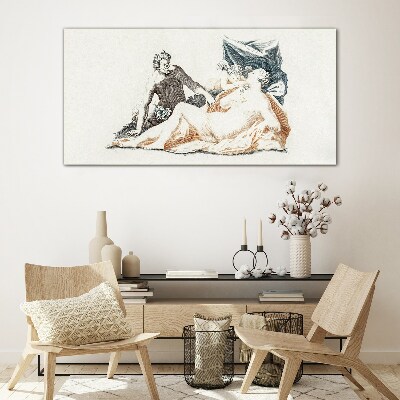Mythological scene with deities Glass Print