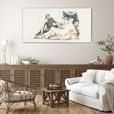 Mythological scene with deities Glass Print