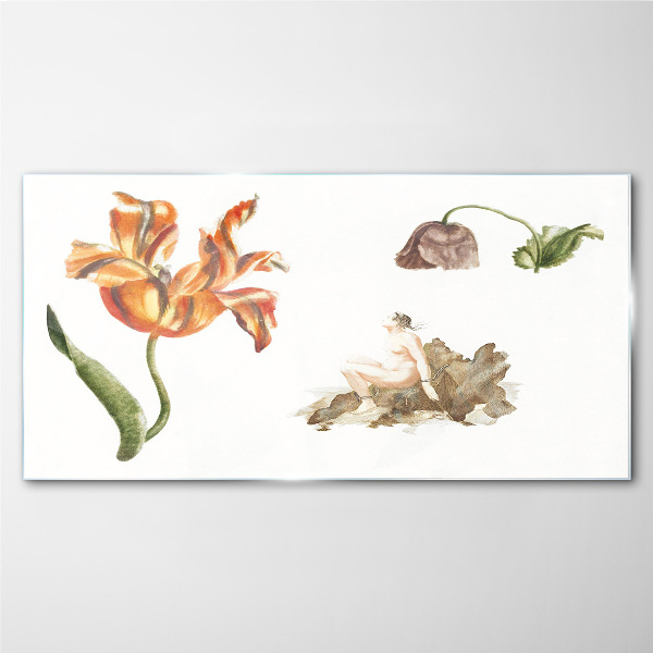 Floral motifs in delicate shades Glass Print