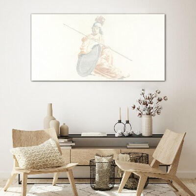 Defender with shield and spear Glass Print