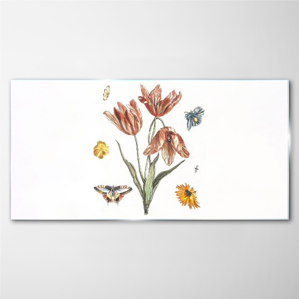 Flowers and butterflies in harmony Glass Print