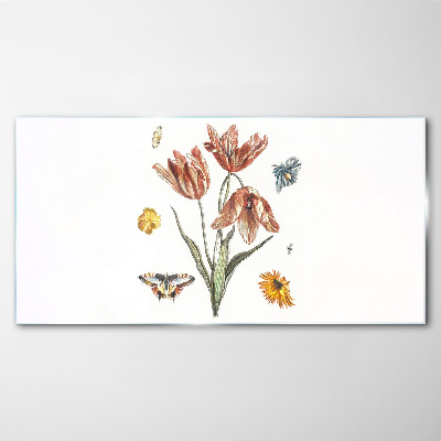 Flowers and butterflies in harmony Glass Print