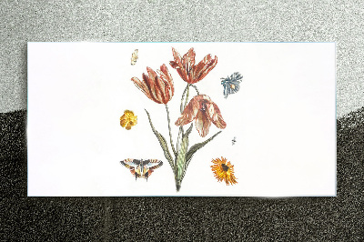 Flowers and butterflies in harmony Glass Print