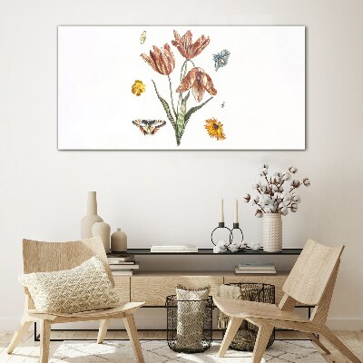 Flowers and butterflies in harmony Glass Print