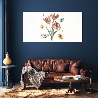 Flowers and butterflies in harmony Glass Print