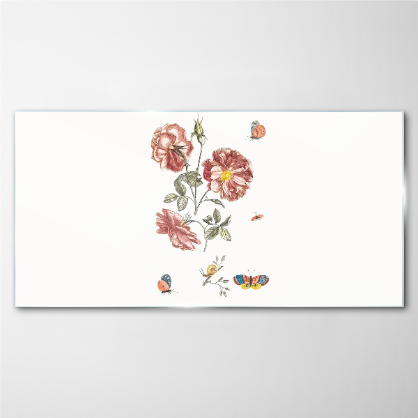Floral motif with insects Glass Print