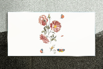 Floral motif with insects Glass Print