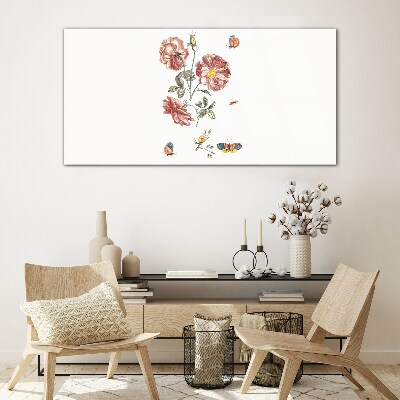 Floral motif with insects Glass Print