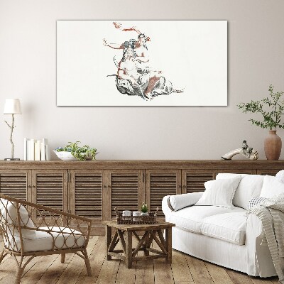 Mythological meeting Glass Print