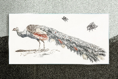 Peacock with flies Glass Print