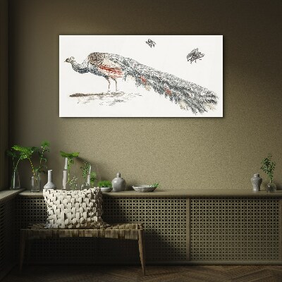 Peacock with flies Glass Print