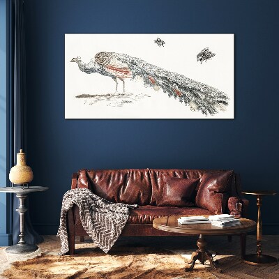 Peacock with flies Glass Print