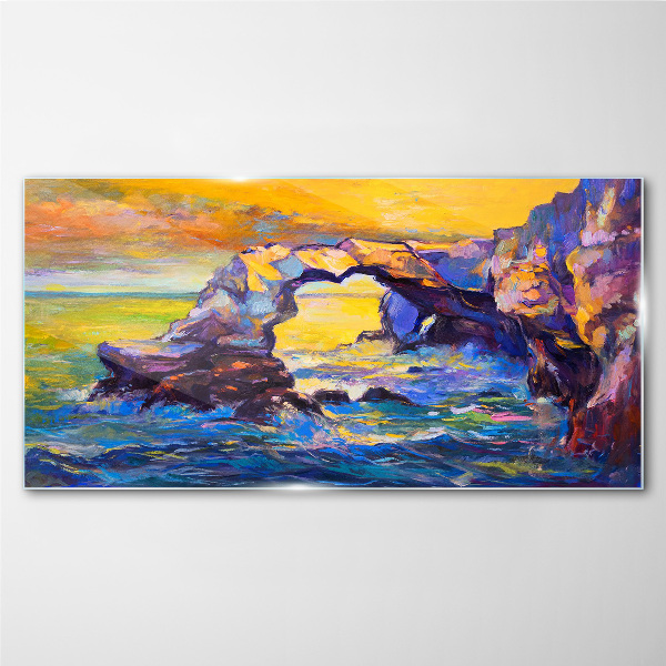 Sunset over the sea gate Glass Wall Art