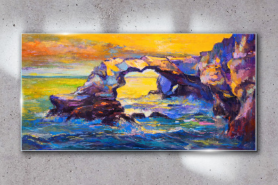 Sunset over the sea gate Glass Wall Art