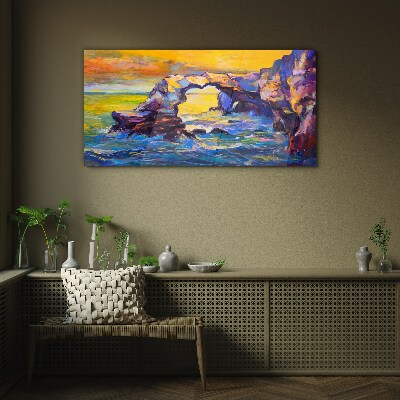 Sunset over the sea gate Glass Wall Art
