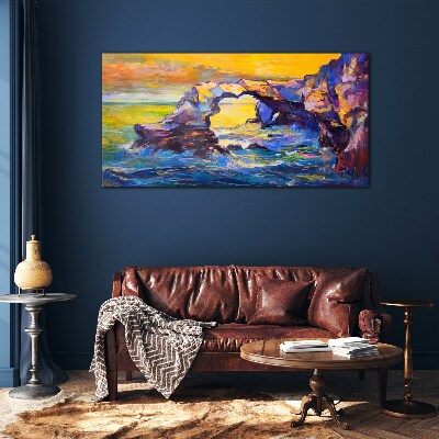 Sunset over the sea gate Glass Wall Art