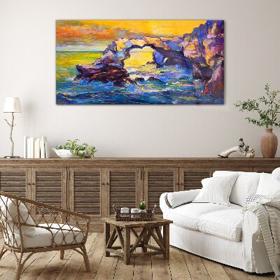 Sunset over the sea gate Glass Wall Art