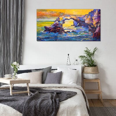 Sunset over the sea gate Glass Wall Art