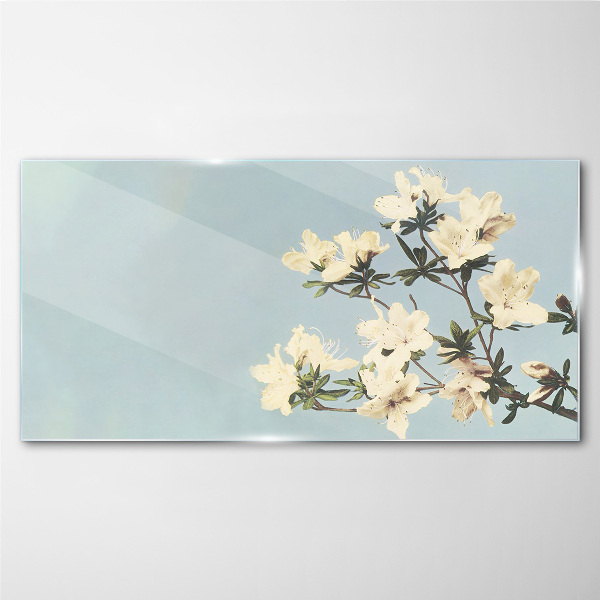 Floral composition on a blue background Glass Print