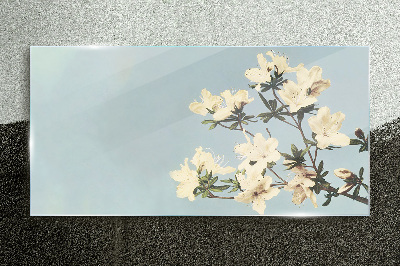 Floral composition on a blue background Glass Print