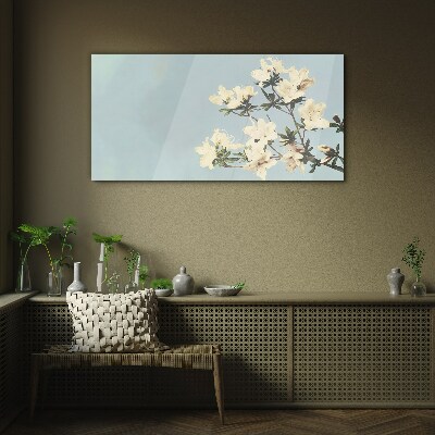 Floral composition on a blue background Glass Print