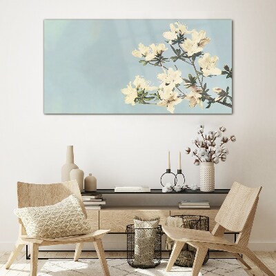Floral composition on a blue background Glass Print