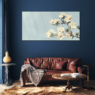 Floral composition on a blue background Glass Print