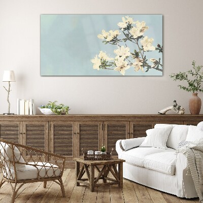 Floral composition on a blue background Glass Print