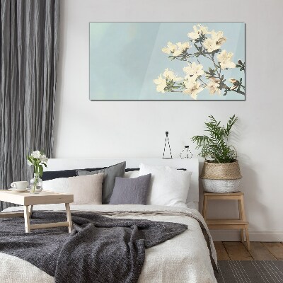 Floral composition on a blue background Glass Print