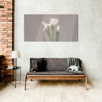 Flowers on a gray background Glass Print