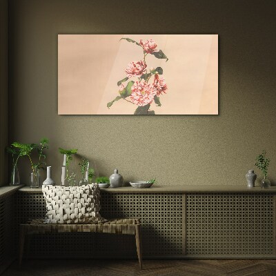 Floral motif in delicate shades Glass Print