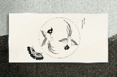 Dancing birds and butterfly Glass Print