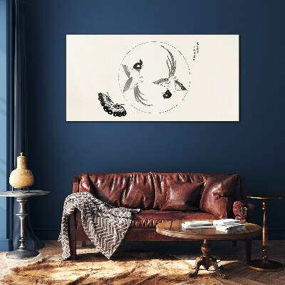 Dancing birds and butterfly Glass Print