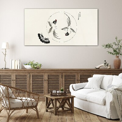 Dancing birds and butterfly Glass Print