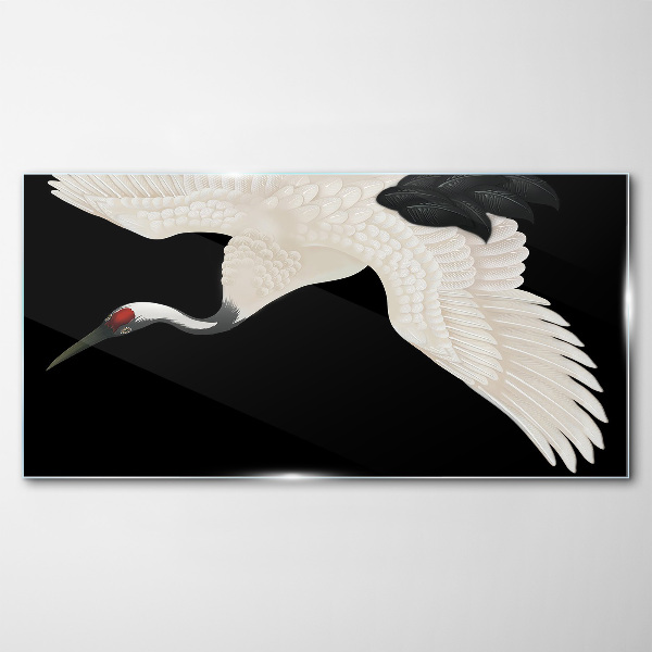 The elegance of the white crane silhouette Glass Wall Art