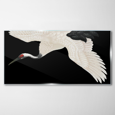 The elegance of the white crane silhouette Glass Wall Art