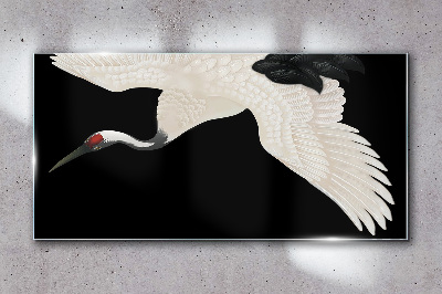The elegance of the white crane silhouette Glass Wall Art