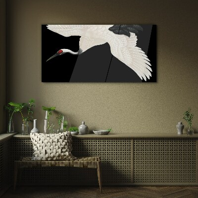 The elegance of the white crane silhouette Glass Wall Art