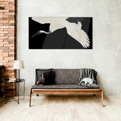 The elegance of the white crane silhouette Glass Wall Art