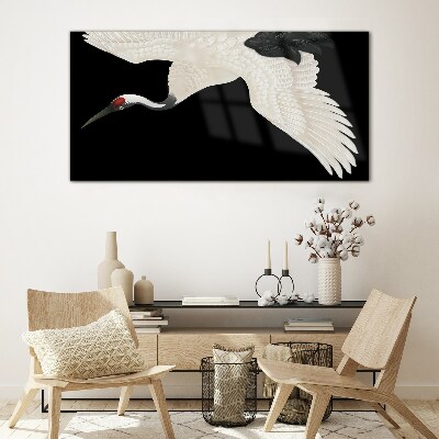 The elegance of the white crane silhouette Glass Wall Art