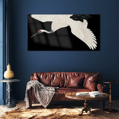 The elegance of the white crane silhouette Glass Wall Art