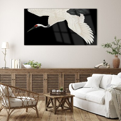 The elegance of the white crane silhouette Glass Wall Art